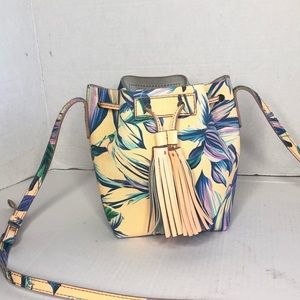 J Crew Tropical Floral Print Pink Bucket Crossbody Bag